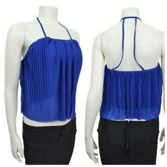 𝅺KIMCHI Blue Pleated Accordion Crop Top - Picture 1 of 8